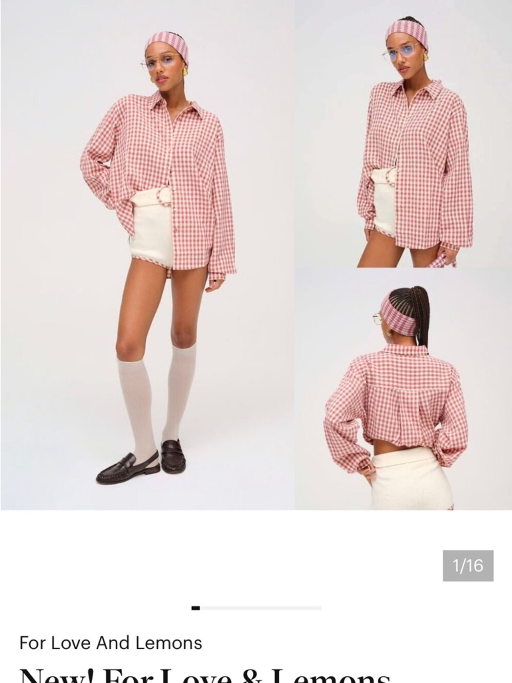 For Love And Lemons Pink Gingham Button-Down Shirt